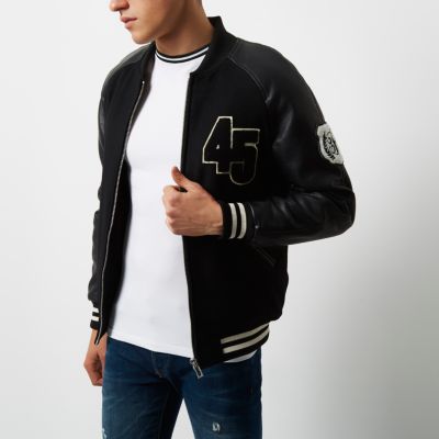 Black varsity bomber jacket